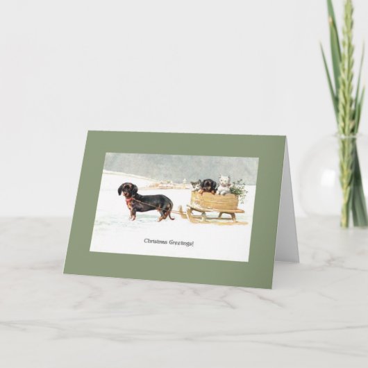 Cartes Pour Fêtes Annuelles Chiots et chatons vintages Dachshund (Devant)