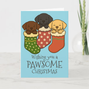 Cartes Pour Fêtes Annuelles Chiots Labrador dans un bas de Noël