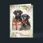 Cartes Pour Fêtes Annuelles Chiots Labrador noir victorien de Noël<br><div class="desc">Joyeuses vos vacances, </div>