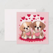 Cartes Pour Fêtes Annuelles Chiots mignons de la Saint-Valentin avec des cœurs (Devant / Derrière)