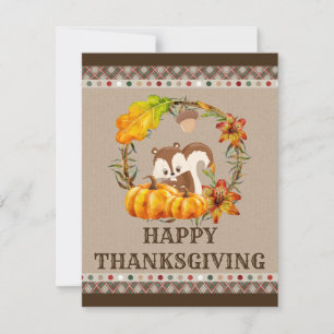 Cartes Pour Fêtes Annuelles Chipmunk et Citrouille tombent Thanksgiving rustiq