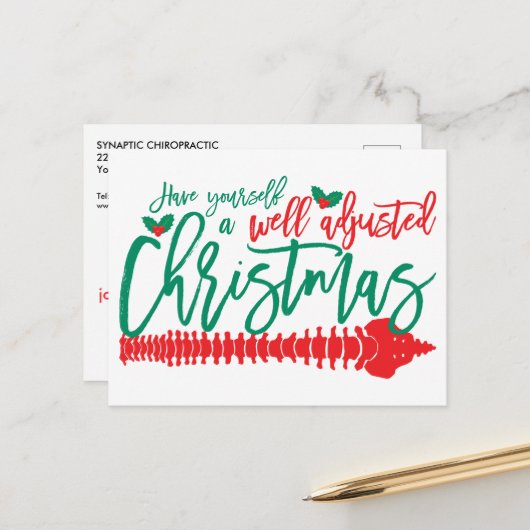 Cartes Pour Fêtes Annuelles Chiropratique de Noël bien ajusté (Devant/Arrière en situation)