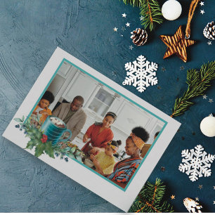 Cartes Pour Fêtes Annuelles Chocolat chaud avec photo plat Holly et Green