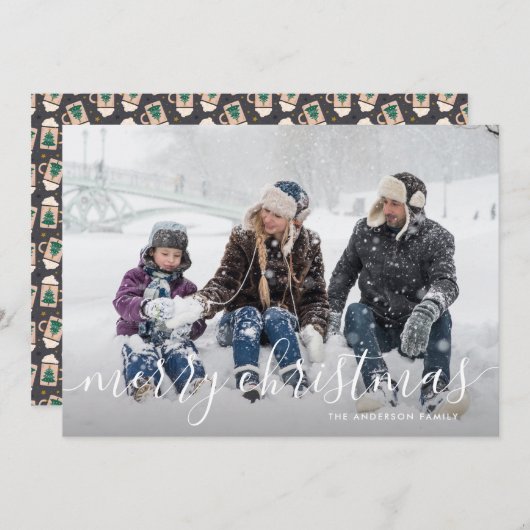 Cartes Pour Fêtes Annuelles Chocolat chaud Script Famille Photo Noël (Devant / Derrière)
