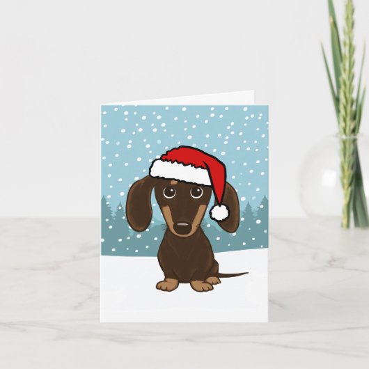 Cartes Pour Fêtes Annuelles Chocolat Dachshund Père Noël Wiener Chien Noël (Devant)