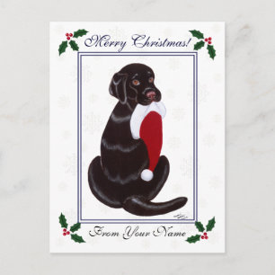 Cartes Pour Fêtes Annuelles Chocolat Flocon de neige Labrador & Santa Hat