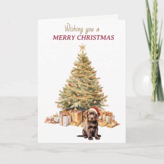 Cartes Pour Fêtes Annuelles Chocolat Gold Tree Labrador Retriever Puppy (Devant)