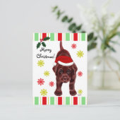 Cartes Pour Fêtes Annuelles Chocolat Labrador Chiot et Santa Hat Noël (Debout devant)