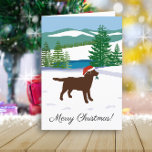 Cartes Pour Fêtes Annuelles Chocolat Labrador Christmas Winter View<br><div class="desc">Chocolat Labrador Christmas Winter Voir la carte de vacances pour les amoureux de les chiens qui aiment le Labrador. Beau Chocolat Labrador Silhouette design avec Santa Hat. Neige et arbres à feuillage persistant. Créé par Naomi Ochiai.</div>