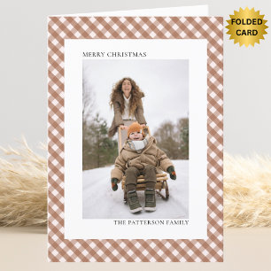 Cartes Pour Fêtes Annuelles Chocolat Mocha Brown En vichy deux photos Noël Noë