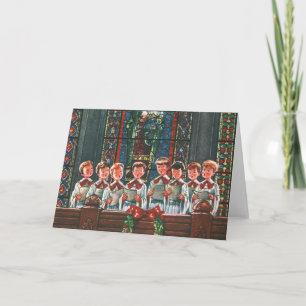 Cartes Pour Fêtes Annuelles Chœur d'enfants chantant Noël vintage dans une égl