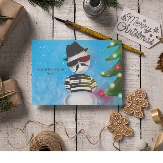Cartes Pour Fêtes Annuelles Cholo Snowman Foot Noël Lumières Arbre Neige