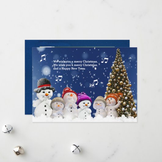 Cartes Pour Fêtes Annuelles Chorus of Snowmen sing greetings - Personalize (Devant/Arrière en situation)