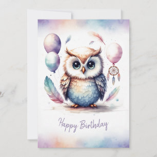 Cartes Pour Fêtes Annuelles Chouette aquarelle adorable Joyeux Anniversaire