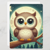 Cartes Pour Fêtes Annuelles Chouette bébé la nuit avec lune (Devant / Derrière)