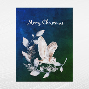Cartes Pour Fêtes Annuelles Chouette bleue de Noël Branche Feuille Aquarelle