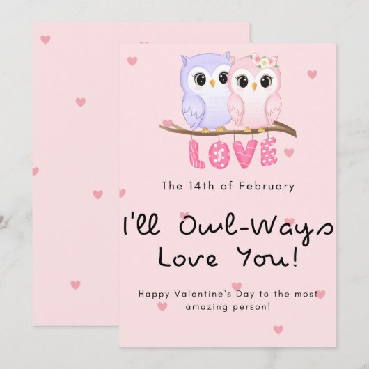 Cartes Pour Fêtes Annuelles Chouette couple Valentines jour (Devant / Derrière)