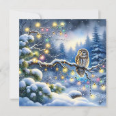 Cartes Pour Fêtes Annuelles Chouette de Noël dans une forêt d'hiver magique (Devant)