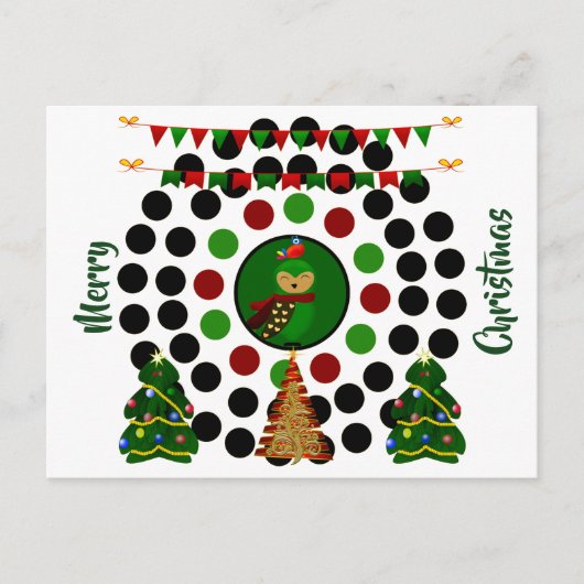 Cartes Pour Fêtes Annuelles Chouette de Noël funky Pois (Devant)