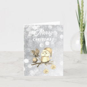 Cartes Pour Fêtes Annuelles Chouette de Noël mignonne avec branches et boules