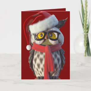 Cartes Pour Fêtes Annuelles Chouette de Noël portant un costume de Père Noël e