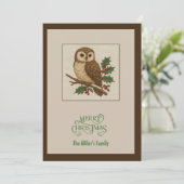 Cartes Pour Fêtes Annuelles Chouette de Noël rustique avec feuilles Holly (Debout devant)