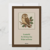 Cartes Pour Fêtes Annuelles Chouette de Noël rustique avec feuilles Holly (Dos)