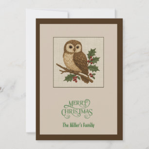Cartes Pour Fêtes Annuelles Chouette de Noël rustique avec feuilles Holly