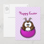 Cartes Pour Fêtes Annuelles Chouette de Pâques - rose (Devant / Derrière)