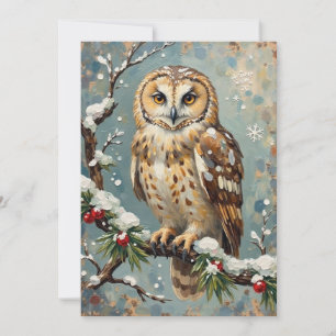 Cartes Pour Fêtes Annuelles Chouette effraie vintage avec décoration de Noël e