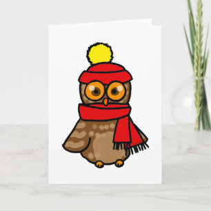 Cartes Pour Fêtes Annuelles Chouette mignonne avec chapeau et écharpe d'hiver