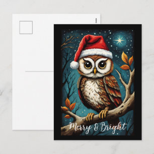 Cartes Pour Fêtes Annuelles Chouette mignonne de nuit neige Joyeuse et brillan