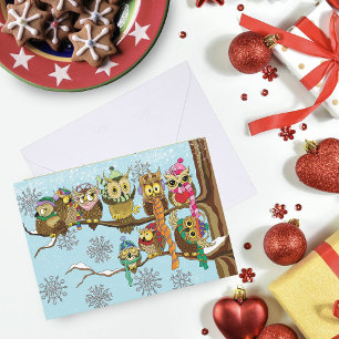 Cartes Pour Fêtes Annuelles Chouette mignonne Snowflakes d'hiver