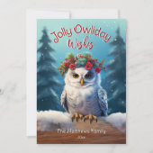 Cartes Pour Fêtes Annuelles Chouette neigeuse en forêt Chouette rustique Jolly (Devant)