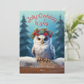 Cartes Pour Fêtes Annuelles Chouette neigeuse en forêt Chouette rustique Jolly (Debout devant)