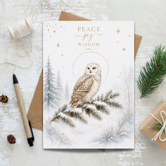 Cartes Pour Fêtes Annuelles Chouette neigeuse Paix Joie Sagesse