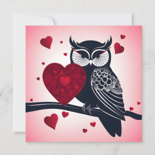 Cartes Pour Fêtes Annuelles Chouette noire aux Coeurs rouges Valentine