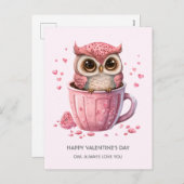 Cartes Pour Fêtes Annuelles Chouette rose mignonne en coupe Saint-Valentin (Devant / Derrière)