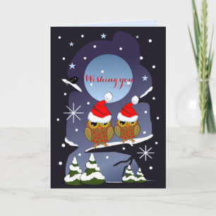 Cartes Pour Fêtes Annuelles Chouettes de Noël dans un monde enneigé