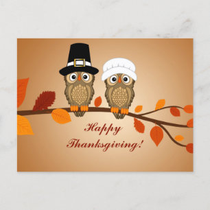 Cartes Pour Fêtes Annuelles Chouettes de pèlerins bons thanksgivings