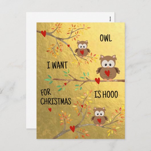 Cartes Pour Fêtes Annuelles Chouettes mignonnes | Chouette que je veux pour No (Devant / Derrière)