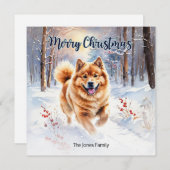 Cartes Pour Fêtes Annuelles Chow Chow Chien En Aquarelle De Neige Joyeux Noël (Devant / Derrière)