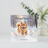 Cartes Pour Fêtes Annuelles Chow Chow Chien En Aquarelle De Neige Joyeux Noël (Debout devant)