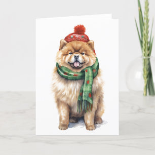 Cartes Pour Fêtes Annuelles Chow Chow de Noël, Chien de vacances BLANC