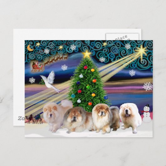 Cartes Pour Fêtes Annuelles Chow magique de Noël (quatre) (Devant / Derrière)