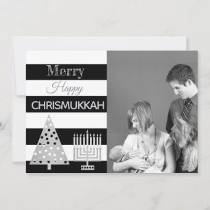 Cartes Pour Fêtes Annuelles Chrismukkah Photo Blancs Noirs Et Blancs Argent
