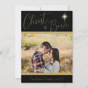 Cartes Pour Fêtes Annuelles Christ est né Écriture Noir Or Star de Noël