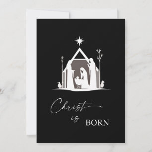 Cartes Pour Fêtes Annuelles Christ est né Nativité blanche Noir Noël