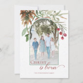 Cartes Pour Fêtes Annuelles Christ est né Photo de Noël enneigé Religieux (Devant)