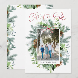 Cartes Pour Fêtes Annuelles Christ est né Photo de verdure hivernale